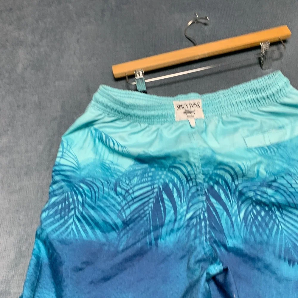 Spicy Tuna Gradient Swim Shorts Mens Medium Blue Tropical Palm Leaf Beach Wear